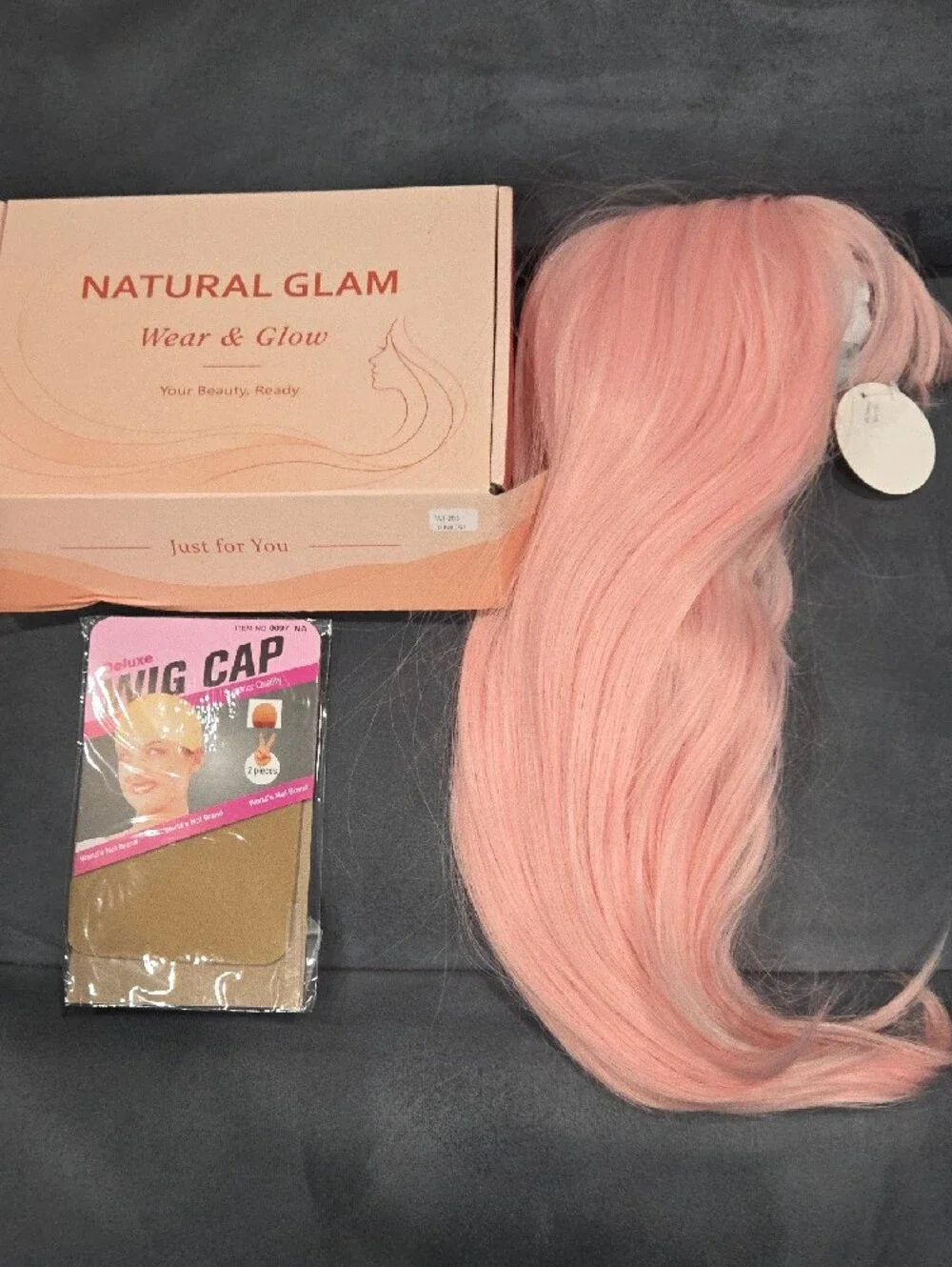 Pink Wig with Bangs 18 Inch Long Straight Colorful Synthetic Wigs for Women